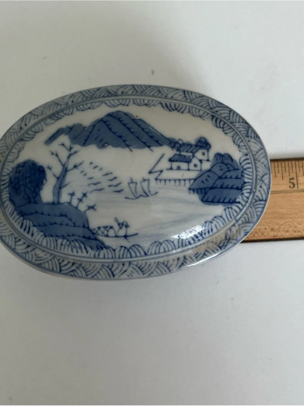 Blue and White Oval Porcelain Trinket Box
